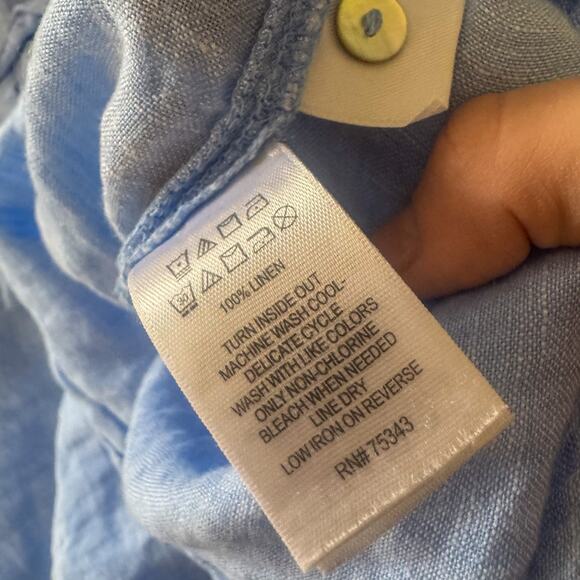 Jones & Co. 100% Linen Sky Blue Tunic Blouse | Roll-Tab Sleeve Popover (Size S) - Picture 6 of 6